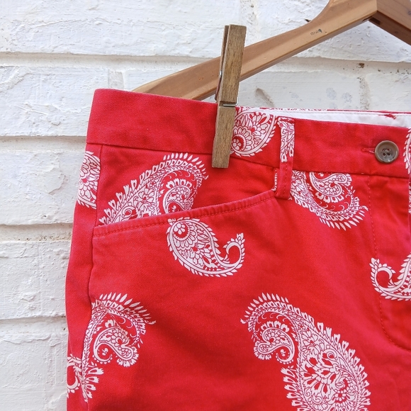 Lands' End Red Paisley Print Pants Mid Rise Straight - Picture 4 of 8